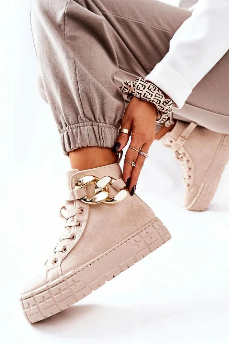 Damskie Boto Wysokie Trampki Na Platformie Jasnobeżowe Evenia