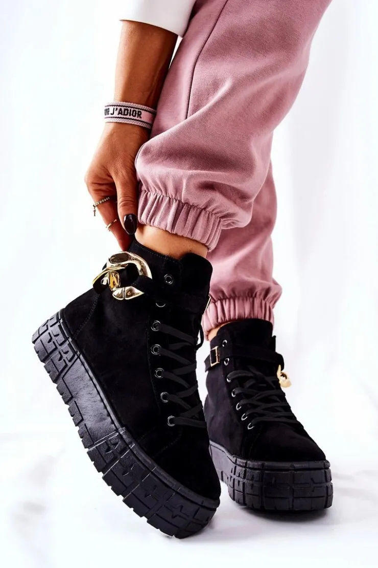 Clearance Boto Wysokie Trampki Na Platformie Czarne Evenia