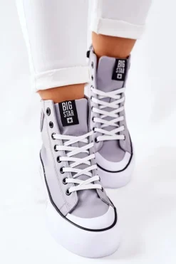 Big Star Shoes Trampki Damskie Big Star|Trampki Damskie Wysokie*Wysokie Trampki Na Platformie Big Star II274016 Szare