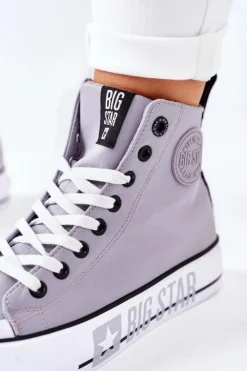 Big Star Shoes Trampki Damskie Big Star|Trampki Damskie Wysokie*Wysokie Trampki Na Platformie Big Star II274016 Szare