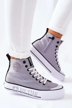 Big Star Shoes Trampki Damskie Big Star|Trampki Damskie Wysokie*Wysokie Trampki Na Platformie Big Star II274016 Szare