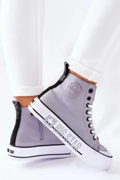 Big Star Shoes Trampki Damskie Big Star|Trampki Damskie Wysokie*Wysokie Trampki Na Platformie Big Star II274016 Szare