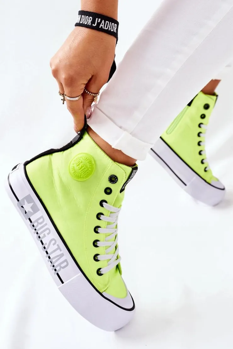 Damskie Big Star Shoes Wysokie Trampki Na Platformie Big Star II274015 Neonowe Żółte