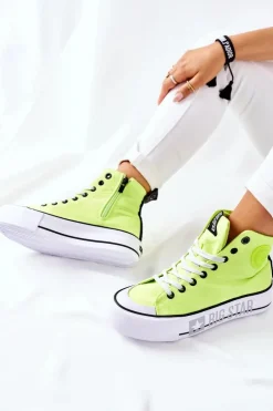 Damskie Big Star Shoes Wysokie Trampki Na Platformie Big Star II274015 Neonowe Żółte