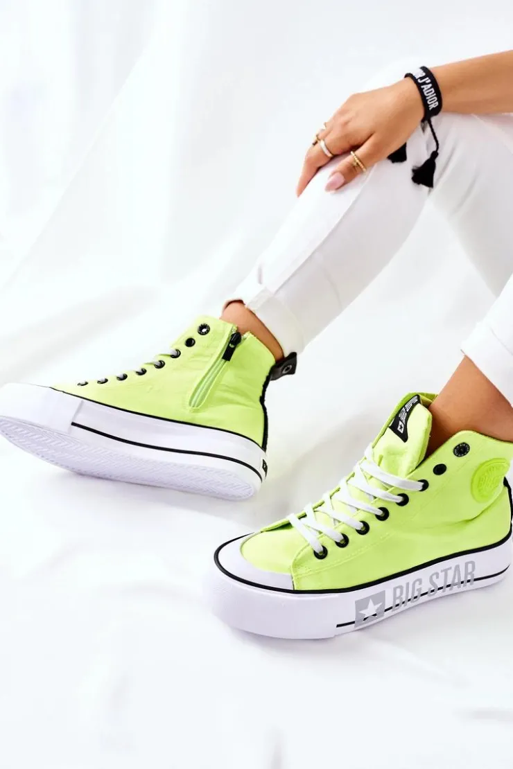 Damskie Big Star Shoes Wysokie Trampki Na Platformie Big Star II274015 Neonowe Żółte