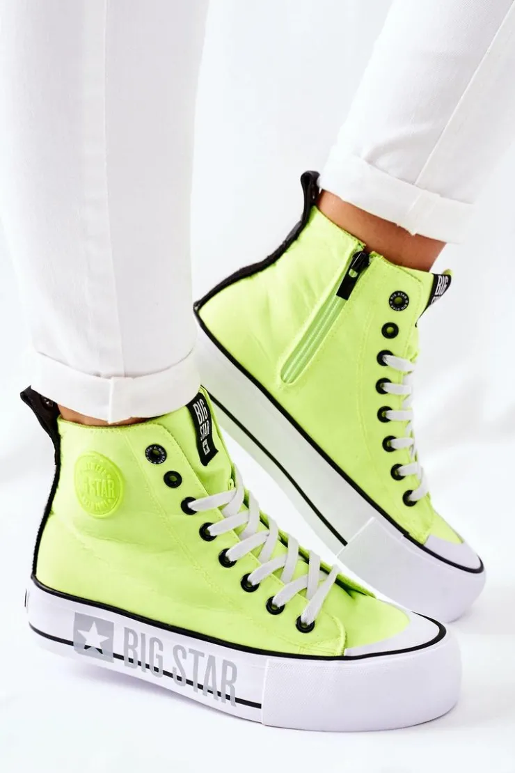 Damskie Big Star Shoes Wysokie Trampki Na Platformie Big Star II274015 Neonowe Żółte