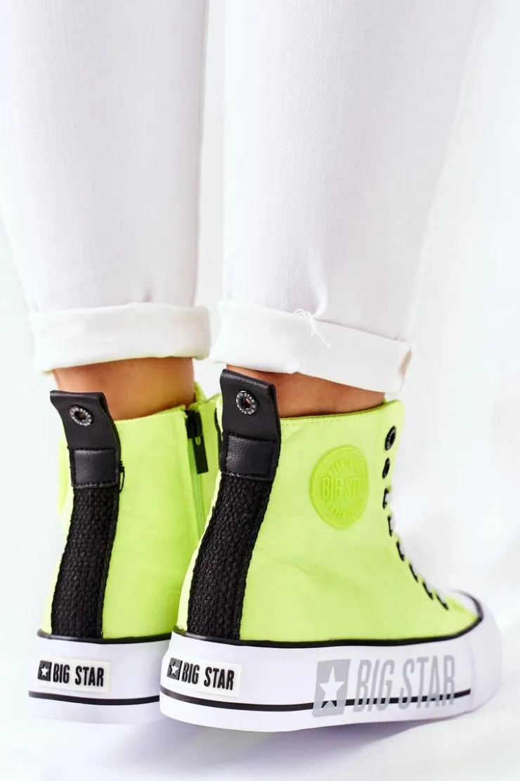 Damskie Big Star Shoes Wysokie Trampki Na Platformie Big Star II274015 Neonowe Żółte