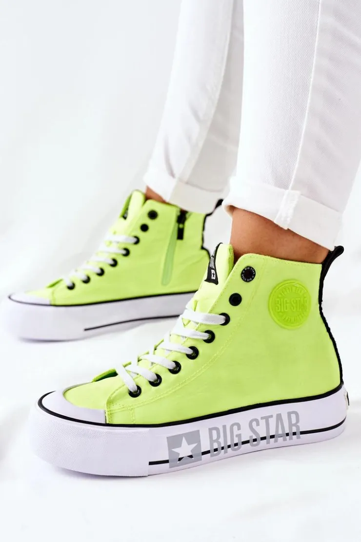 Damskie Big Star Shoes Wysokie Trampki Na Platformie Big Star II274015 Neonowe Żółte