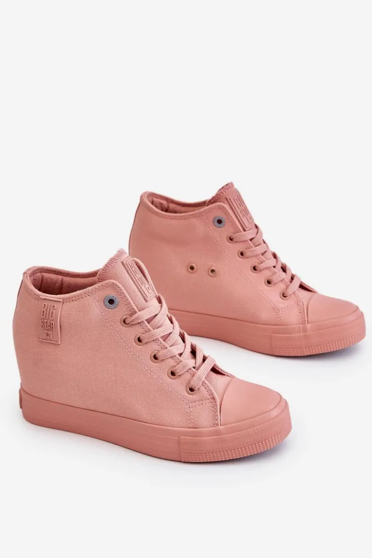 Big Star Shoes Trampki Damskie Big Star|Trampki Damskie Wysokie*Wysokie Trampki Na Ukrytym Koturnie Big Star LL274036 Różowe