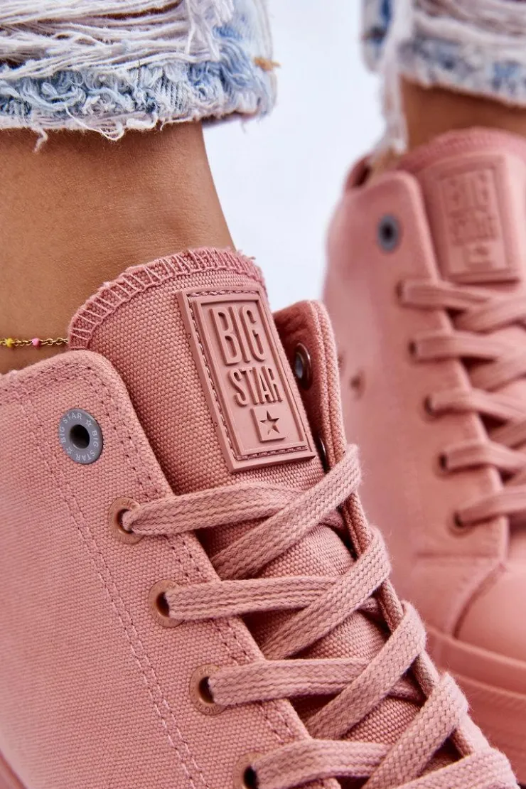 Big Star Shoes Trampki Damskie Big Star|Trampki Damskie Wysokie*Wysokie Trampki Na Ukrytym Koturnie Big Star LL274036 Różowe