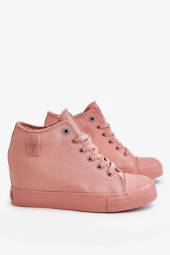 Big Star Shoes Trampki Damskie Big Star|Trampki Damskie Wysokie*Wysokie Trampki Na Ukrytym Koturnie Big Star LL274036 Różowe