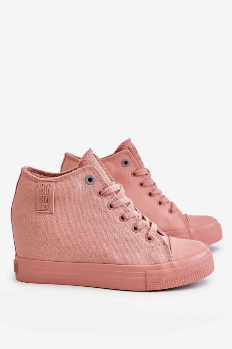 Big Star Shoes Trampki Damskie Big Star|Trampki Damskie Wysokie*Wysokie Trampki Na Ukrytym Koturnie Big Star LL274036 Różowe