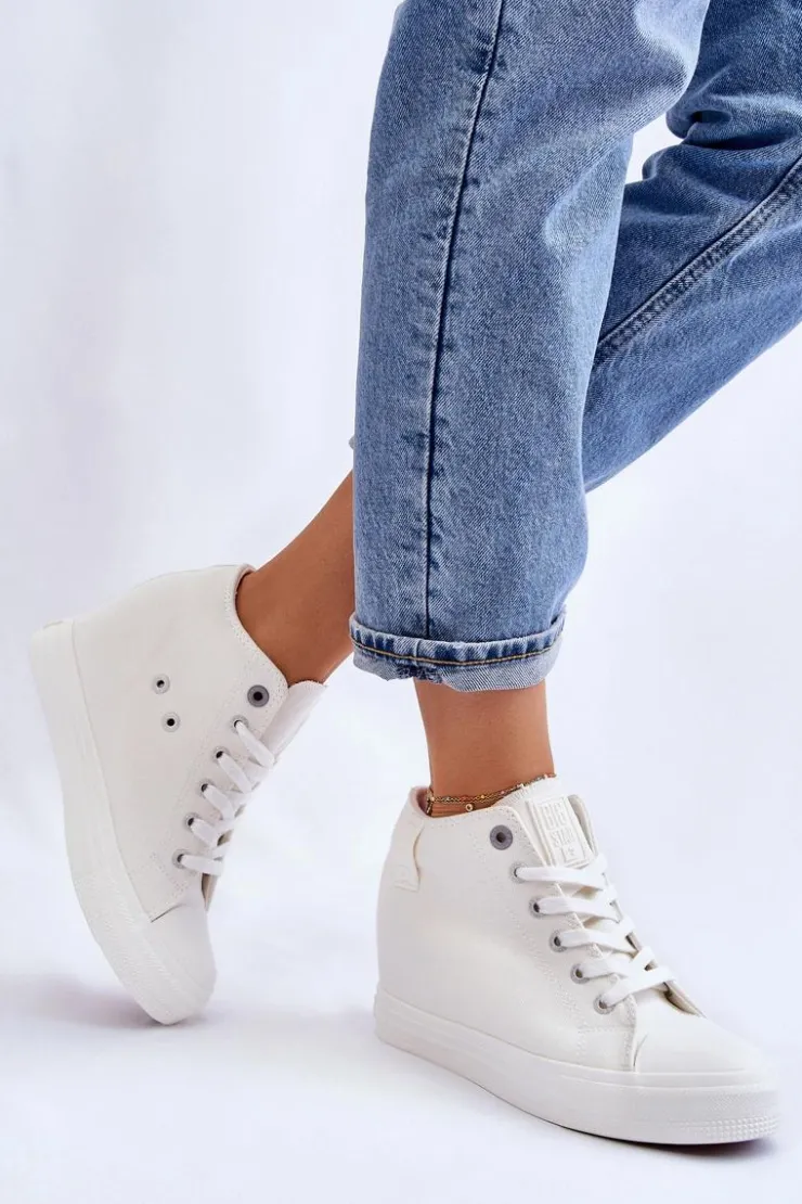 Damskie Big Star Shoes Wysokie Trampki Na Ukrytym Koturnie Big Star LL274035 Białe