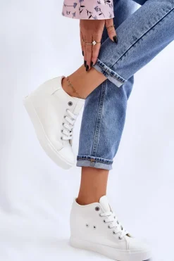 Damskie Big Star Shoes Wysokie Trampki Na Ukrytym Koturnie Big Star LL274035 Białe