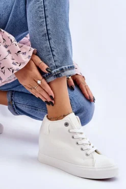 Damskie Big Star Shoes Wysokie Trampki Na Ukrytym Koturnie Big Star LL274035 Białe