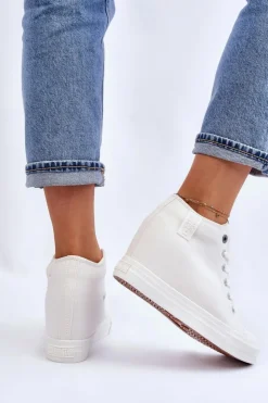 Damskie Big Star Shoes Wysokie Trampki Na Ukrytym Koturnie Big Star LL274035 Białe