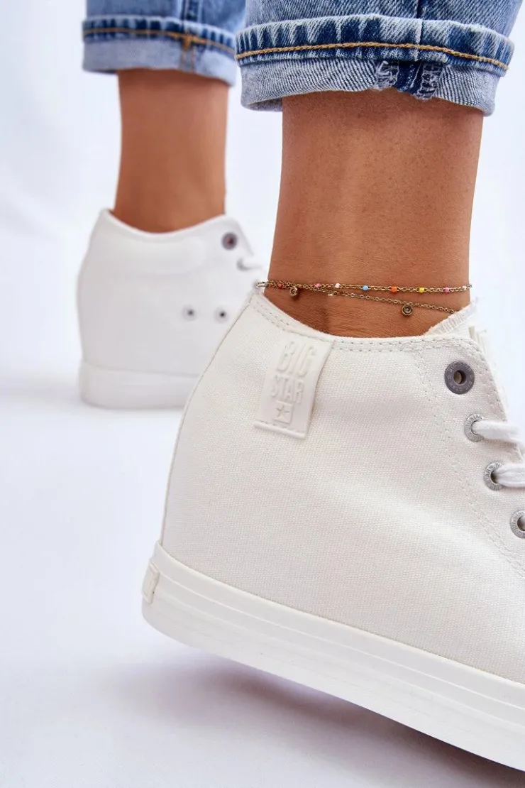 Damskie Big Star Shoes Wysokie Trampki Na Ukrytym Koturnie Big Star LL274035 Białe