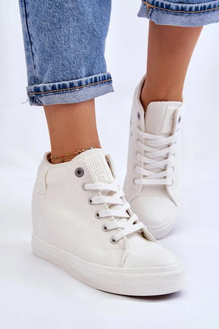 Damskie Big Star Shoes Wysokie Trampki Na Ukrytym Koturnie Big Star LL274035 Białe