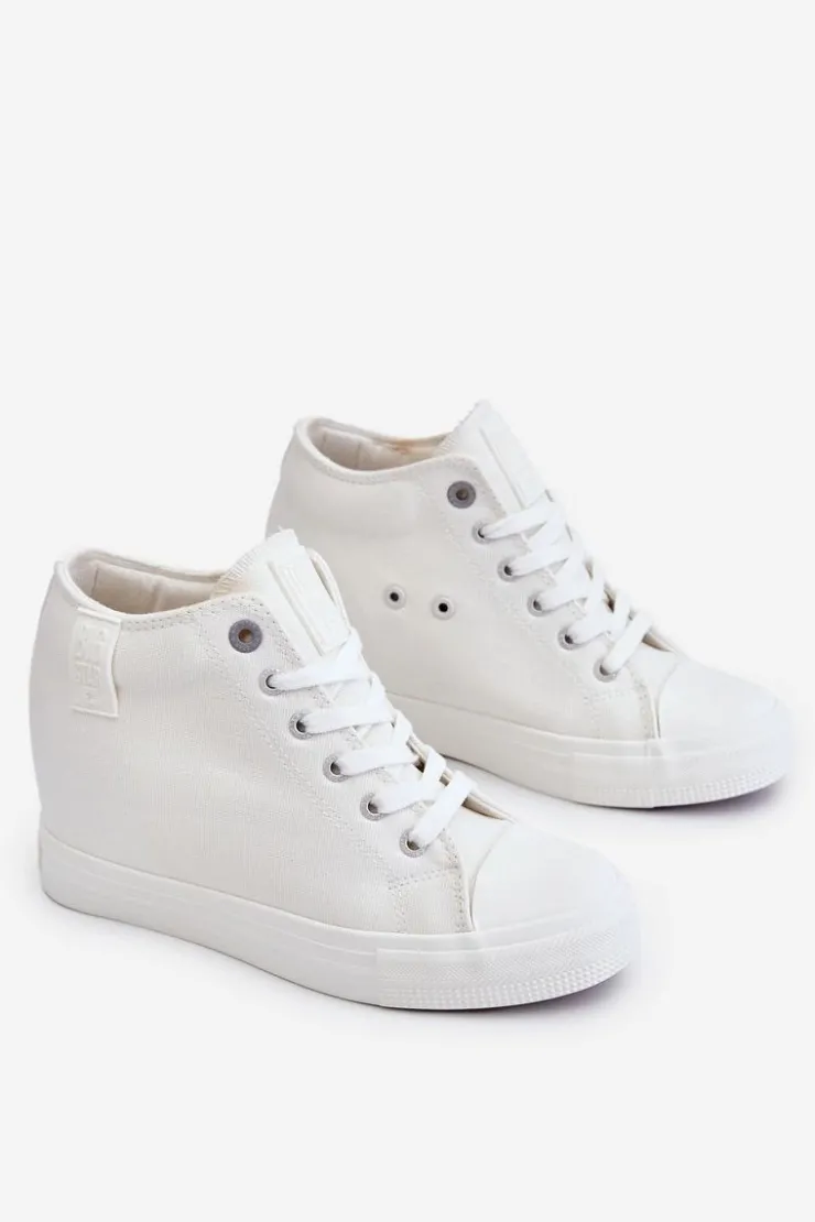 Damskie Big Star Shoes Wysokie Trampki Na Ukrytym Koturnie Big Star LL274035 Białe