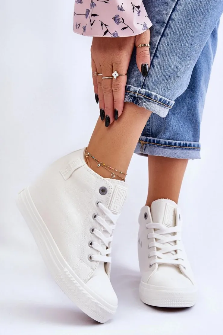 Damskie Big Star Shoes Wysokie Trampki Na Ukrytym Koturnie Big Star LL274035 Białe