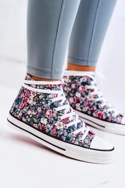 Damskie Boto Wysokie Trampki W Kwiaty Zielone Nollie