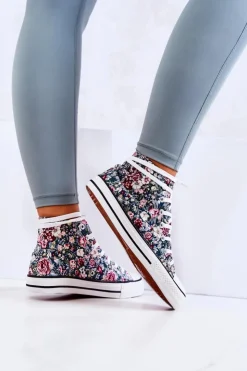 Damskie Boto Wysokie Trampki W Kwiaty Zielone Nollie