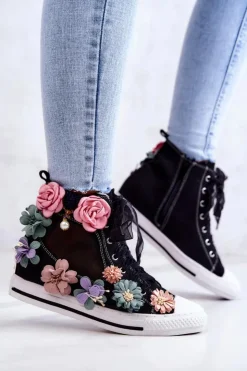 Sale Boto Wysokie Trampki Z Kwiatami Czarne Sellin