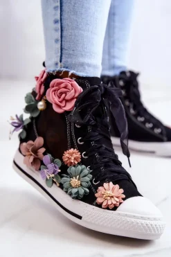 Sale Boto Wysokie Trampki Z Kwiatami Czarne Sellin