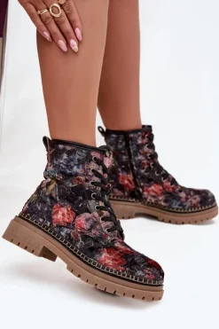 Best Artiker Wzorzyste Botki Damskie Ocieplane 57C1054 Czarne Czarny