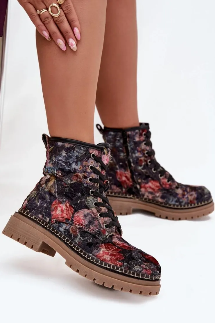 Best Artiker Wzorzyste Botki Damskie Ocieplane 57C1054 Czarne Czarny