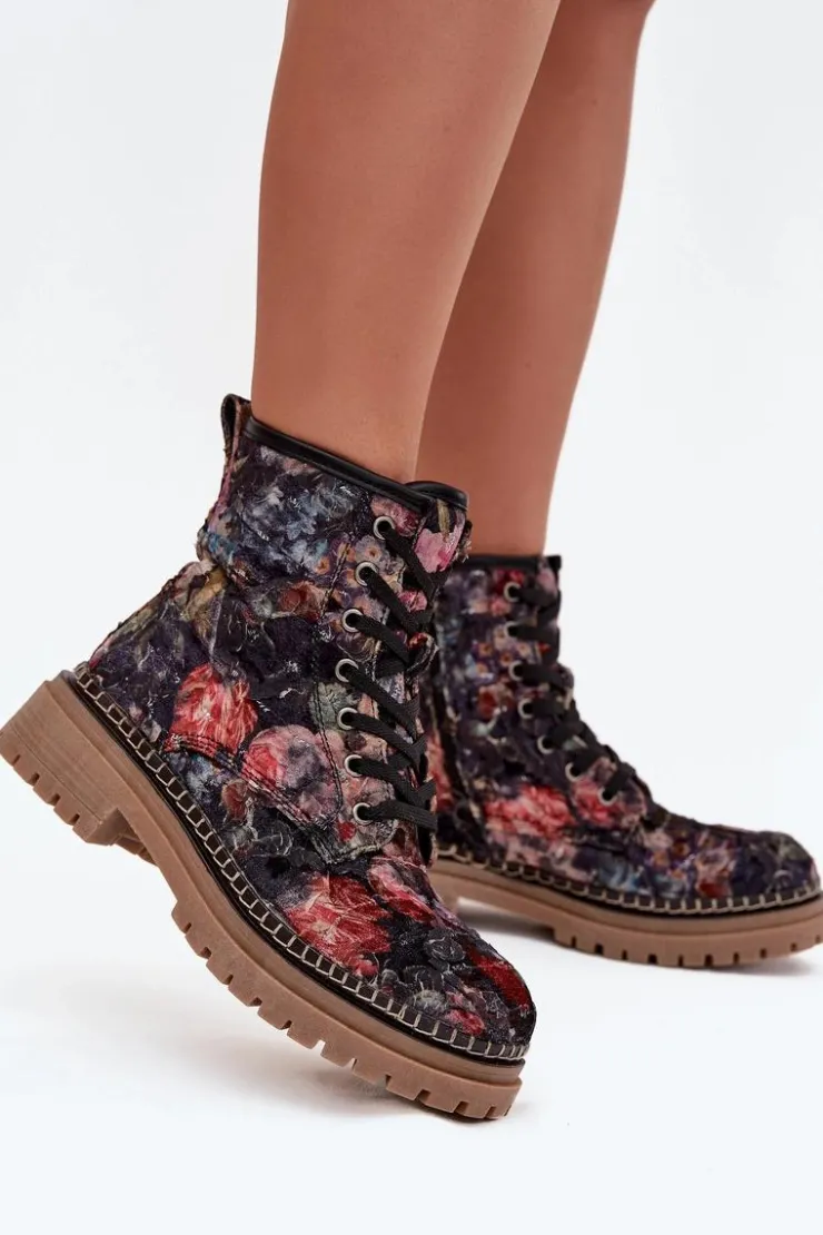 Best Artiker Wzorzyste Botki Damskie Ocieplane 57C1054 Czarne Czarny