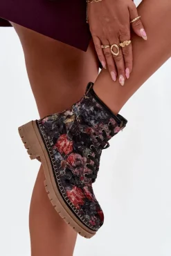 Best Artiker Wzorzyste Botki Damskie Ocieplane 57C1054 Czarne Czarny