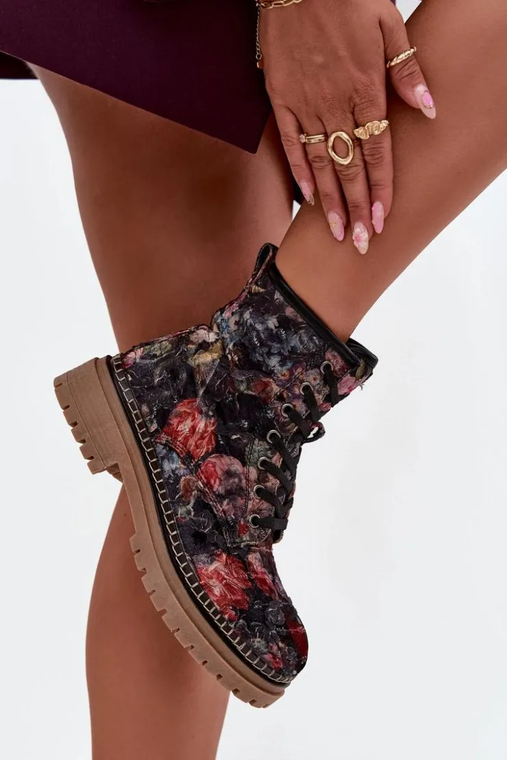 Best Artiker Wzorzyste Botki Damskie Ocieplane 57C1054 Czarne Czarny