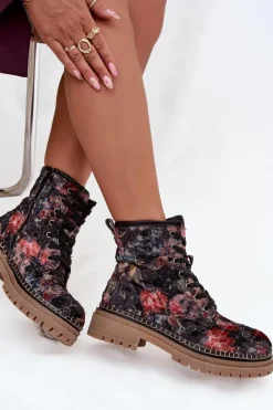 Best Artiker Wzorzyste Botki Damskie Ocieplane 57C1054 Czarne Czarny