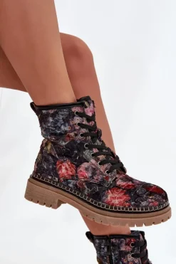 Best Artiker Wzorzyste Botki Damskie Ocieplane 57C1054 Czarne Czarny