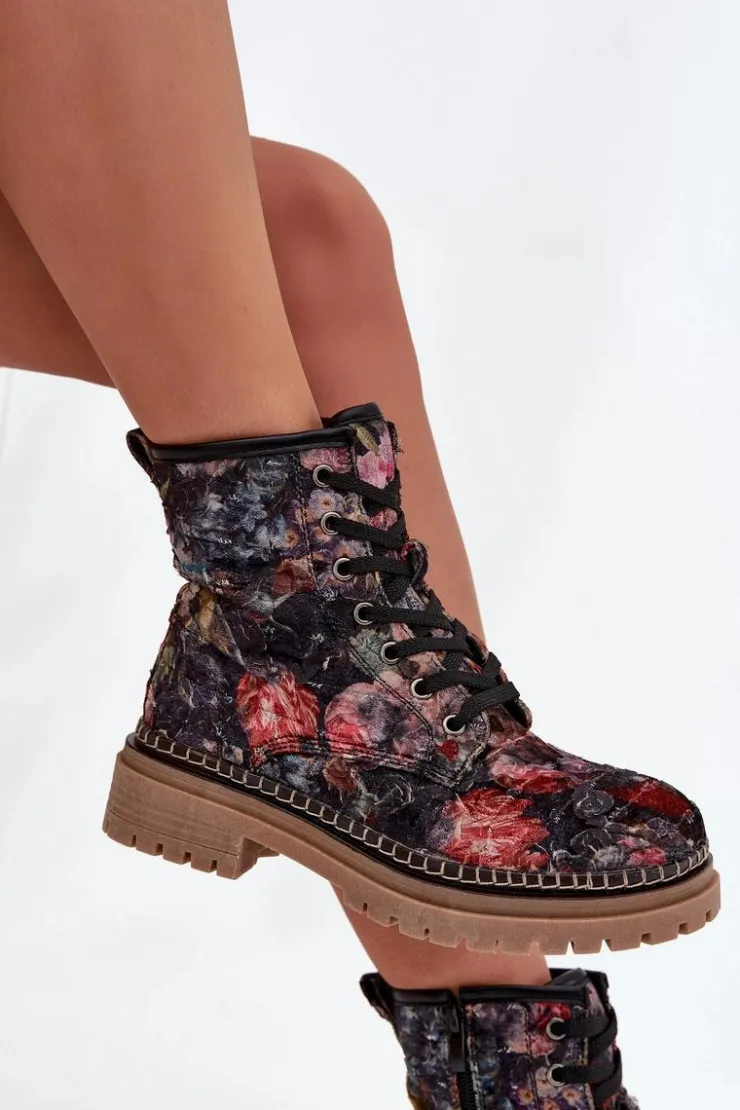 Best Artiker Wzorzyste Botki Damskie Ocieplane 57C1054 Czarne Czarny