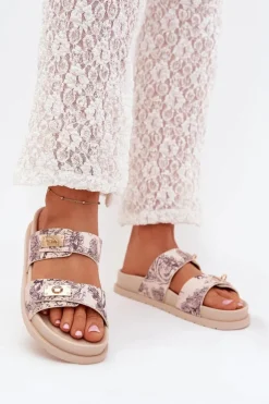 Boto Klapki Na Platformie|Klapki Damskie Klasyczne*Wzorzyste Klapki Damskie Na Platformie Beżowe Sorina Beżowy