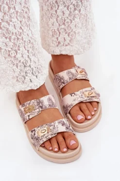 Boto Klapki Na Platformie|Klapki Damskie Klasyczne*Wzorzyste Klapki Damskie Na Platformie Beżowe Sorina Beżowy