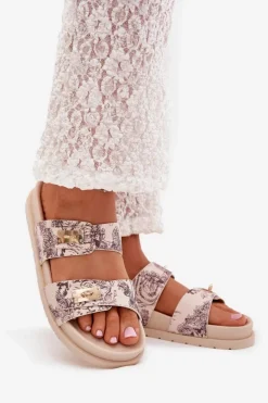 Boto Klapki Na Platformie|Klapki Damskie Klasyczne*Wzorzyste Klapki Damskie Na Platformie Beżowe Sorina Beżowy