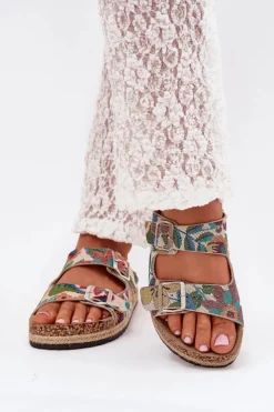 Lee Cooper Klapki Korkowe|Klapki Na Platformie*Wzorzyste Klapki Damskie Na Korkowej Platformie Z Klamrami LCW-25-35-3480L Multikolor Wielokolorowy