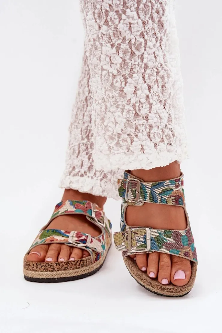 Lee Cooper Klapki Korkowe|Klapki Na Platformie*Wzorzyste Klapki Damskie Na Korkowej Platformie Z Klamrami LCW-25-35-3480L Multikolor Wielokolorowy