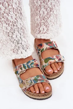 Lee Cooper Klapki Korkowe|Klapki Na Platformie*Wzorzyste Klapki Damskie Na Korkowej Platformie Z Klamrami LCW-25-35-3480L Multikolor Wielokolorowy