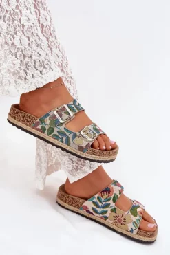 Lee Cooper Klapki Korkowe|Klapki Na Platformie*Wzorzyste Klapki Damskie Na Korkowej Platformie Z Klamrami LCW-25-35-3480L Multikolor Wielokolorowy