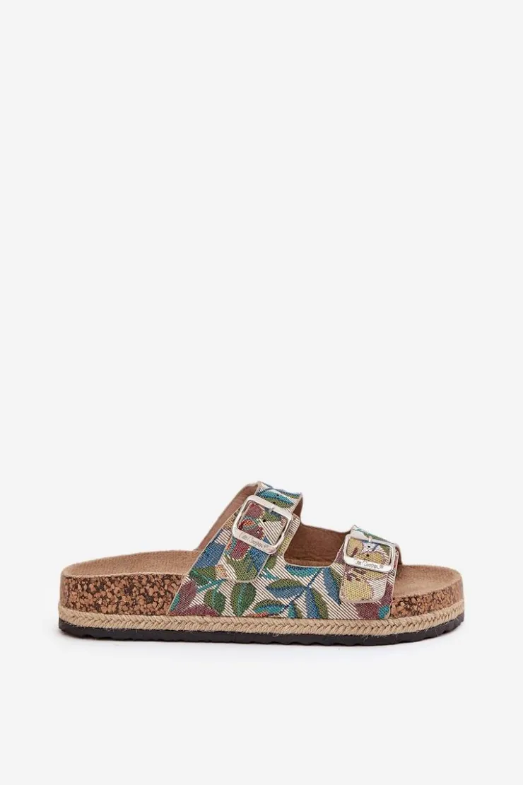 Lee Cooper Klapki Korkowe|Klapki Na Platformie*Wzorzyste Klapki Damskie Na Korkowej Platformie Z Klamrami LCW-25-35-3480L Multikolor Wielokolorowy