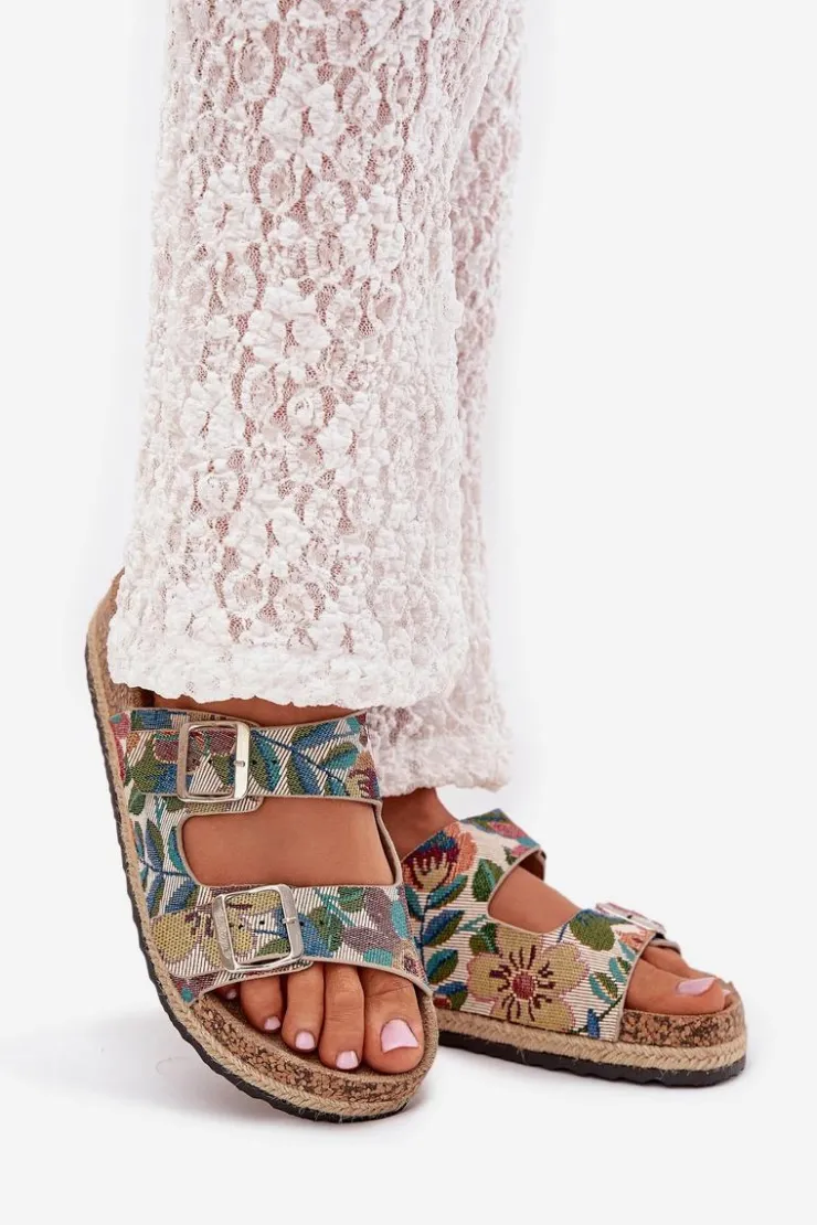 Lee Cooper Klapki Korkowe|Klapki Na Platformie*Wzorzyste Klapki Damskie Na Korkowej Platformie Z Klamrami LCW-25-35-3480L Multikolor Wielokolorowy