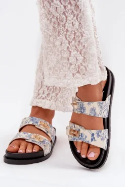 Sale Boto Wzorzyste Klapki Damskie Na Platformie e Sorina Niebieski