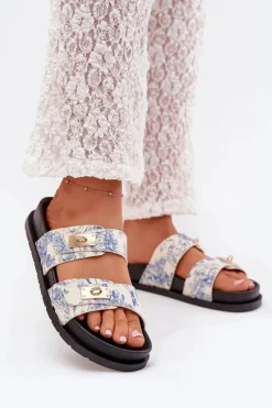 Sale Boto Wzorzyste Klapki Damskie Na Platformie e Sorina Niebieski