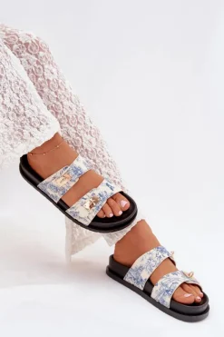 Sale Boto Wzorzyste Klapki Damskie Na Platformie e Sorina Niebieski