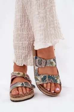 Hot Lee Cooper Wzorzyste Klapki Damskie Na Korkowej Platformie Z Klamrami LCW-25-35-3483L Multikolor Wielokolorowy