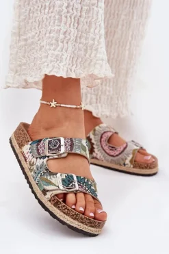 Hot Lee Cooper Wzorzyste Klapki Damskie Na Korkowej Platformie Z Klamrami LCW-25-35-3483L Multikolor Wielokolorowy